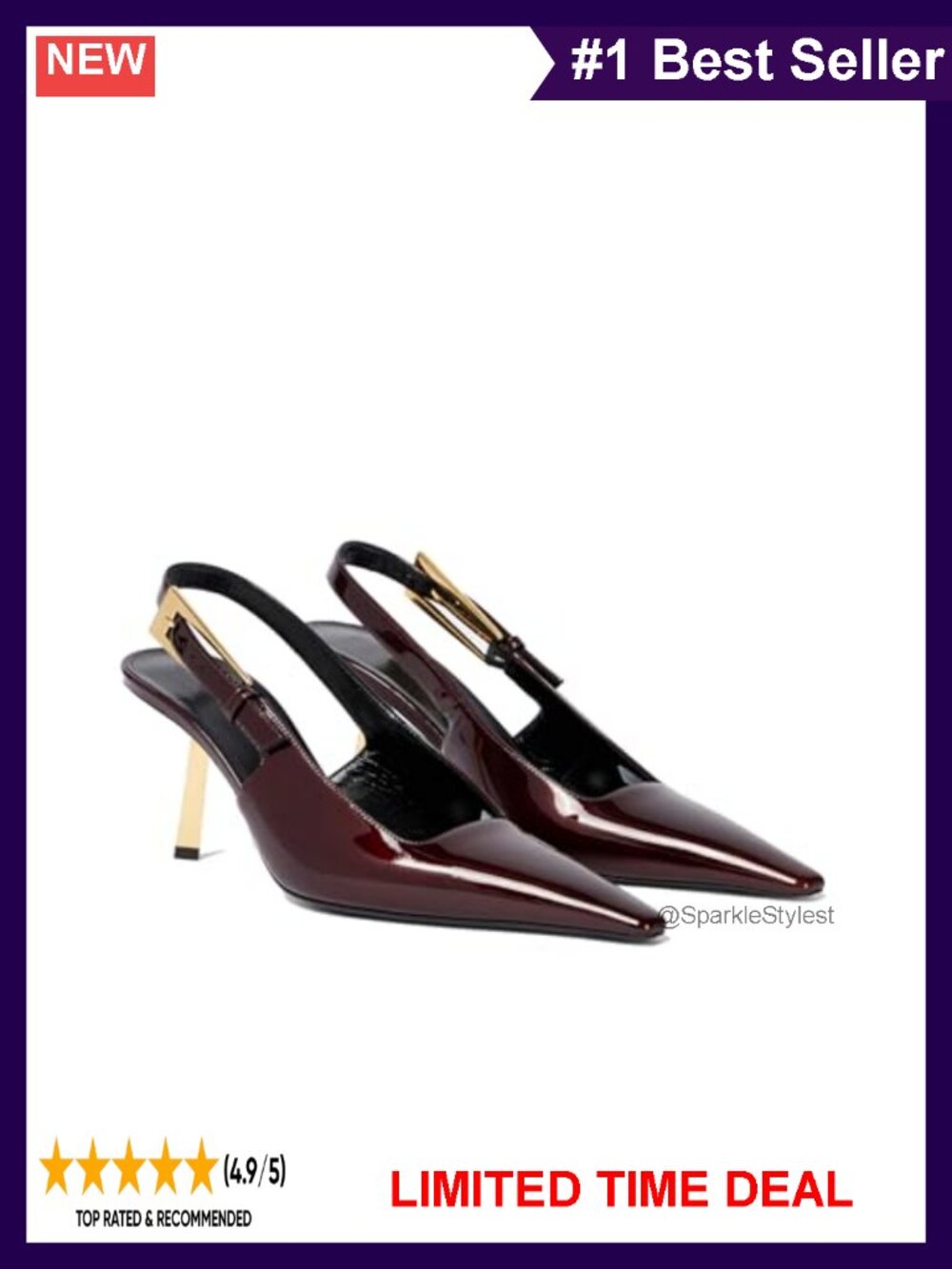 Faux Leather Slingback Stiletto Heels Square Toe Buckle Dress Pumps